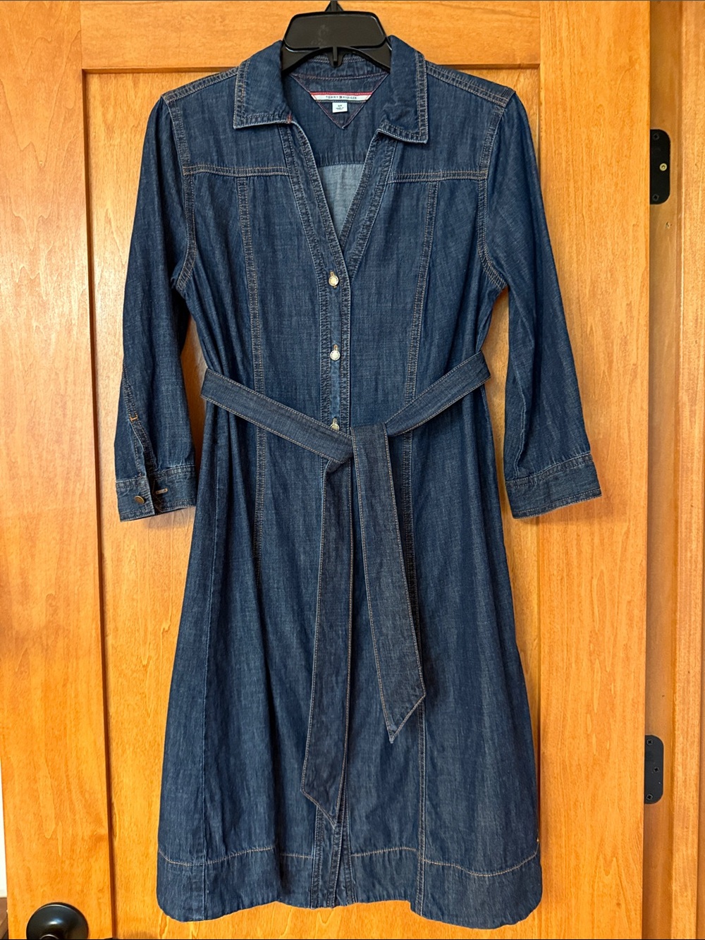 Tommy Hilfiger A-line Denim Shirt Dress with Tie Belt - Dark Blue